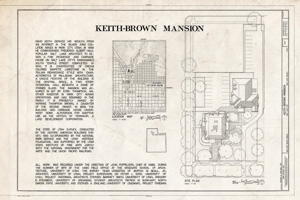 Blueprint HABS Utah,18-SALCI,26- (Sheet 1 of 8) - Keith-Brown House, 529 East South Temple, Salt Lake City, Salt Lake County, UT