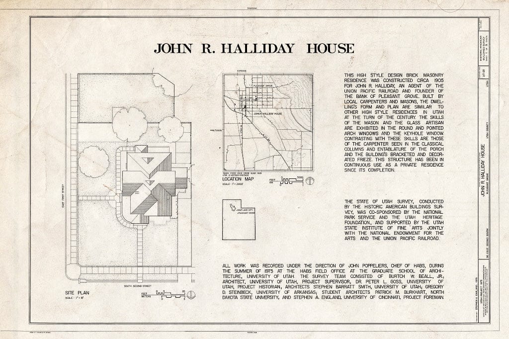 Blueprint HABS Utah,25-Pleas,2- (Sheet 1 of 5) - John R. Halliday House, 90 East Second North, Pleasant Grove, Utah County, UT