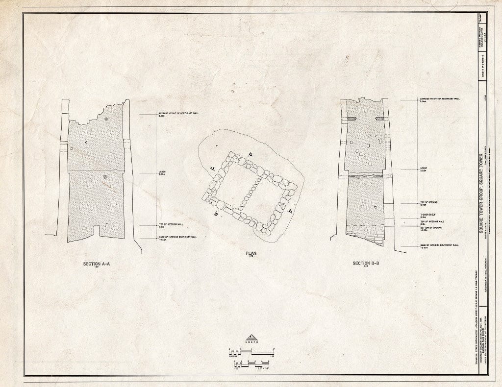 Blueprint HABS Utah,19-ANET.V,1A- (Sheet 1 of 2) - Square Tower Group, Square Tower, Near Park Headquarters, Aneth, San Juan County, UT