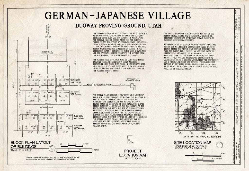 Blueprint HAER Utah,23-DUG,2- (Sheet 1 of 1) - Dugway Proving Ground, German-Japanese Village, South of Stark Road, in WWII Incendiary Test Area, Dugway, Tooele County, UT