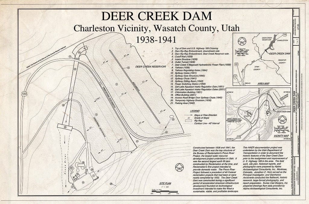 Blueprint Site Plan - Deer Creek Dam, Spanning The Provo River at The Intersection of U.S. Highway 189 & Deer Creek Reservoir, Charleston, Wasatch County, UT