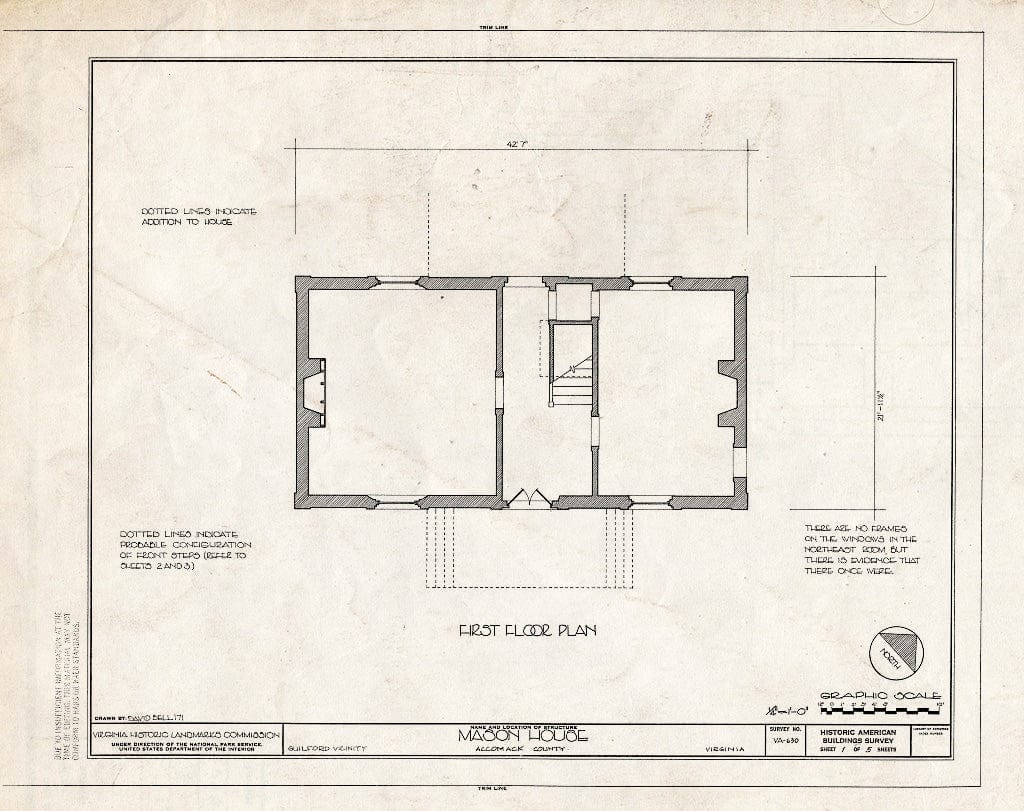 Blueprint HABS VA,1-GUIL.V,1- (Sheet 1 of 5) - Hinman-Mason House, Guilford, Accomack County, VA