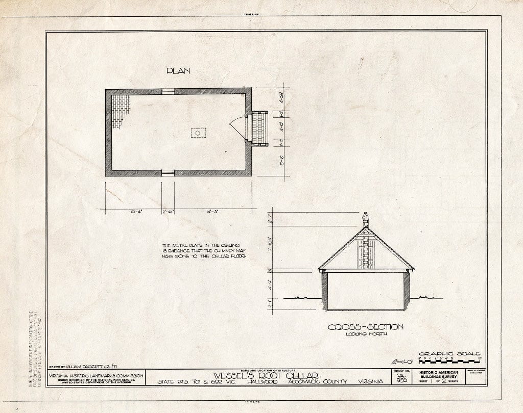 Blueprint HABS VA,1-Hall,1- (Sheet 1 of 2) - Wessel's Root Cellar, State Routes 701 & 692 Vicinity, Hallwood, Accomack County, VA