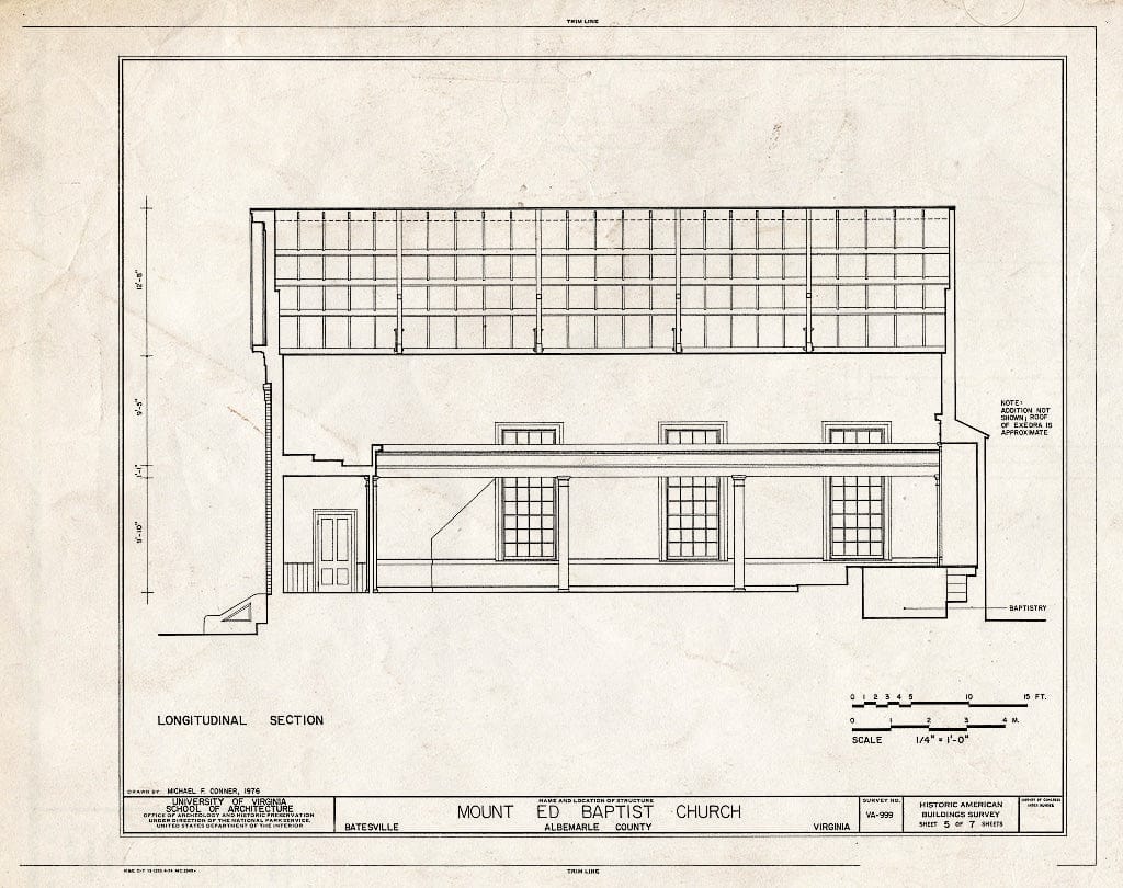Blueprint Longitudinal Section - Mount Ed Baptist Church, State Route 635, Batesville, Albemarle County, VA