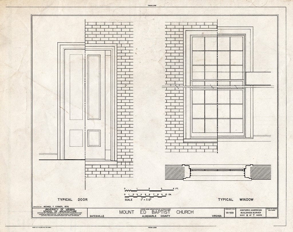 Blueprint Typical Door and Window - Mount Ed Baptist Church, State Route 635, Batesville, Albemarle County, VA