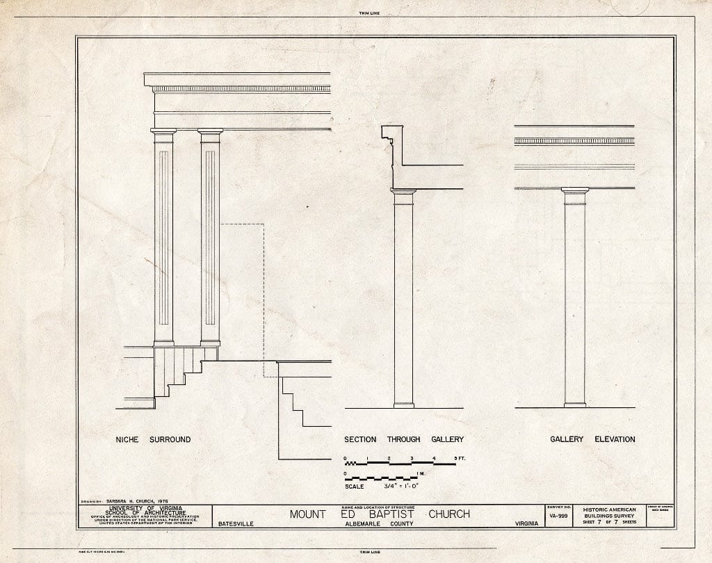 Blueprint Niche Surround, Section Through The Gallery, Gallery Elevation - Mount Ed Baptist Church, State Route 635, Batesville, Albemarle County, VA