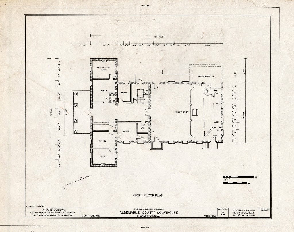 Blueprint First Floor Plan - Albemarle County Courthouse, Court Square, Charlottesville, Charlottesville, VA