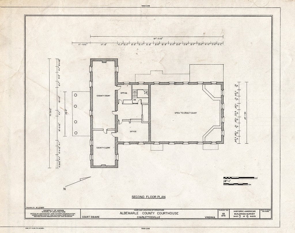 Blueprint Second Floor Plan - Albemarle County Courthouse, Court Square, Charlottesville, Charlottesville, VA