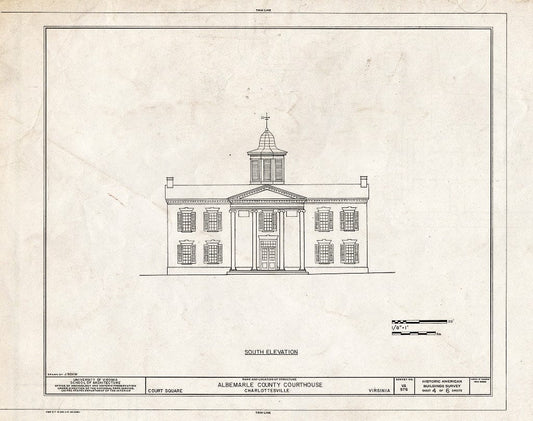 Blueprint South Elevation - Albemarle County Courthouse, Court Square, Charlottesville, Charlottesville, VA
