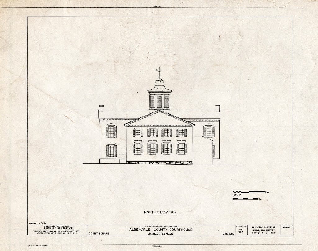 Blueprint North Elevation - Albemarle County Courthouse, Court Square, Charlottesville, Charlottesville, VA