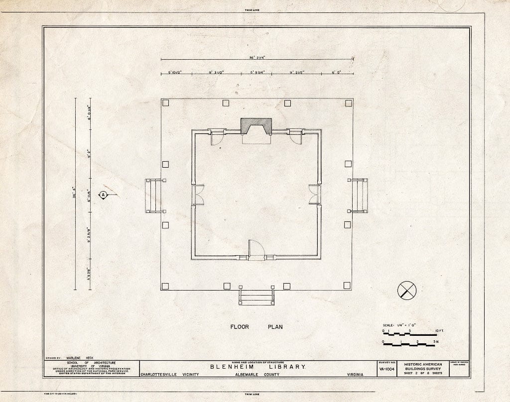 Blueprint HABS VA,2-Char.V,5A- (Sheet 2 of 8) - Blenheim Library, State Route 727, Charlottesville, Charlottesville, VA