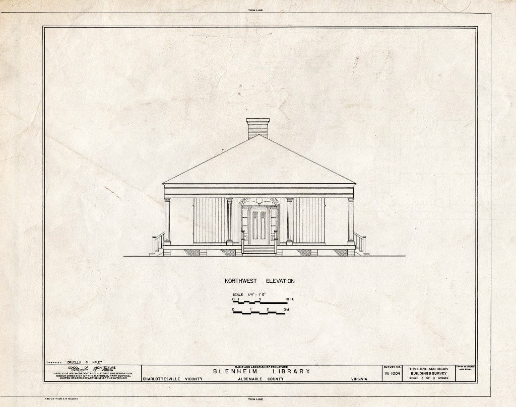 Blueprint HABS VA,2-Char.V,5A- (Sheet 3 of 8) - Blenheim Library, State Route 727, Charlottesville, Charlottesville, VA