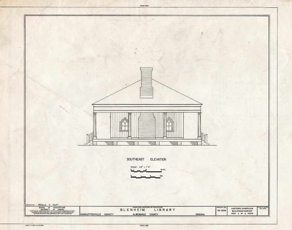 Blueprint HABS VA,2-Char.V,5A- (Sheet 5 of 8) - Blenheim Library, State Route 727, Charlottesville, Charlottesville, VA