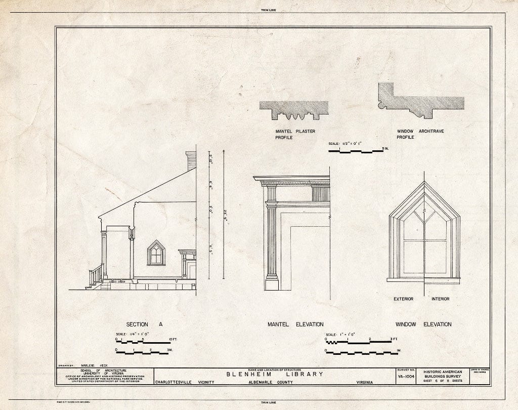 Blueprint HABS VA,2-Char.V,5A- (Sheet 6 of 8) - Blenheim Library, State Route 727, Charlottesville, Charlottesville, VA
