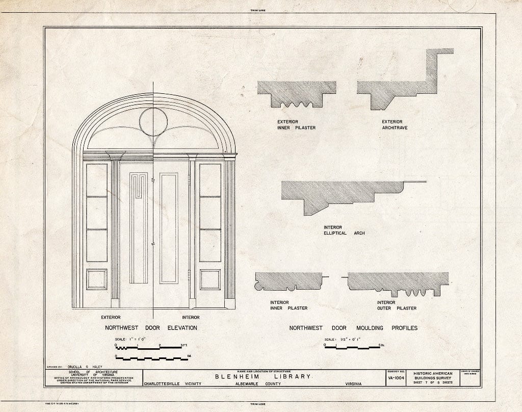 Blueprint HABS VA,2-Char.V,5A- (Sheet 7 of 8) - Blenheim Library, State Route 727, Charlottesville, Charlottesville, VA