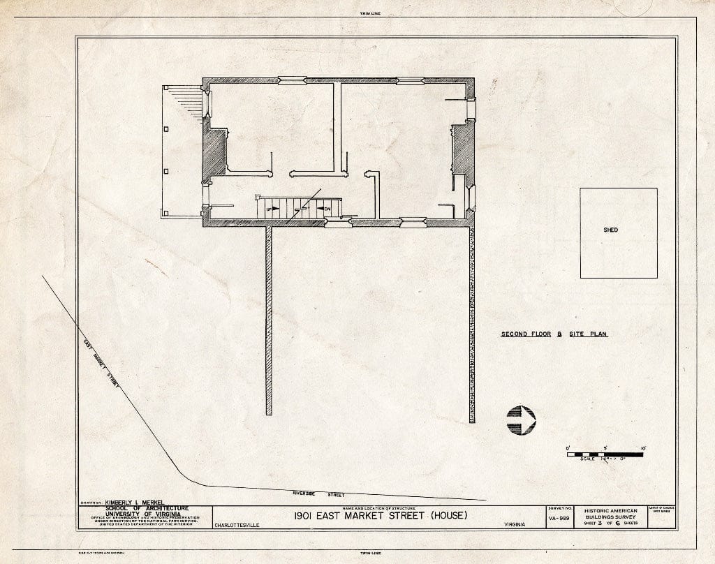 Blueprint Second Floor and site Plan - 1901 East Market Street (House), Charlottesville, Charlottesville, VA