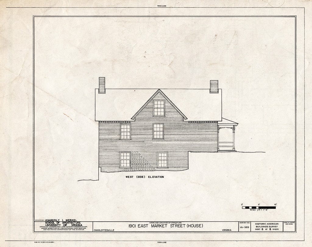 Blueprint West Elevation - 1901 East Market Street (House), Charlottesville, Charlottesville, VA