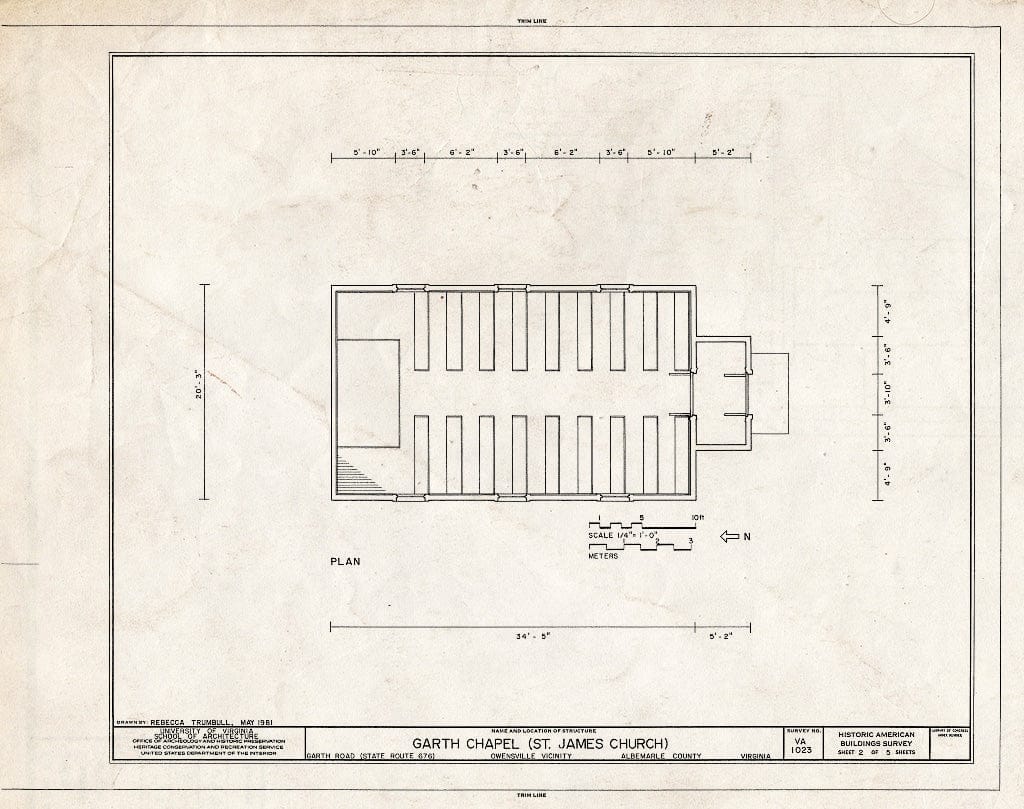 Blueprint HABS VA,2-Owen.V,1- (Sheet 2 of 5) - Garth Chapel, Garth Road (State Route 676), Owensville, Albemarle County, VA