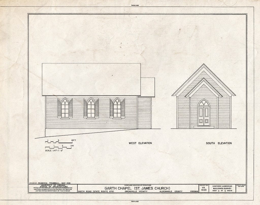 Blueprint HABS VA,2-Owen.V,1- (Sheet 3 of 5) - Garth Chapel, Garth Road (State Route 676), Owensville, Albemarle County, VA
