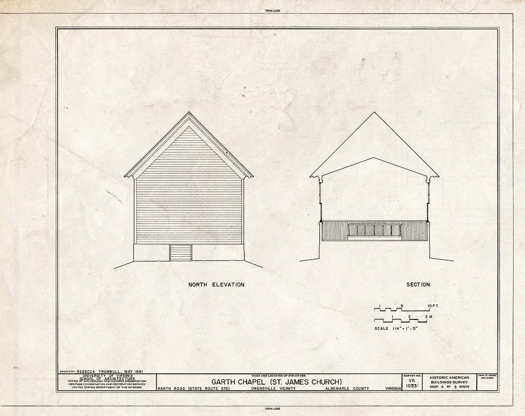 Blueprint HABS VA,2-Owen.V,1- (Sheet 4 of 5) - Garth Chapel, Garth Road (State Route 676), Owensville, Albemarle County, VA