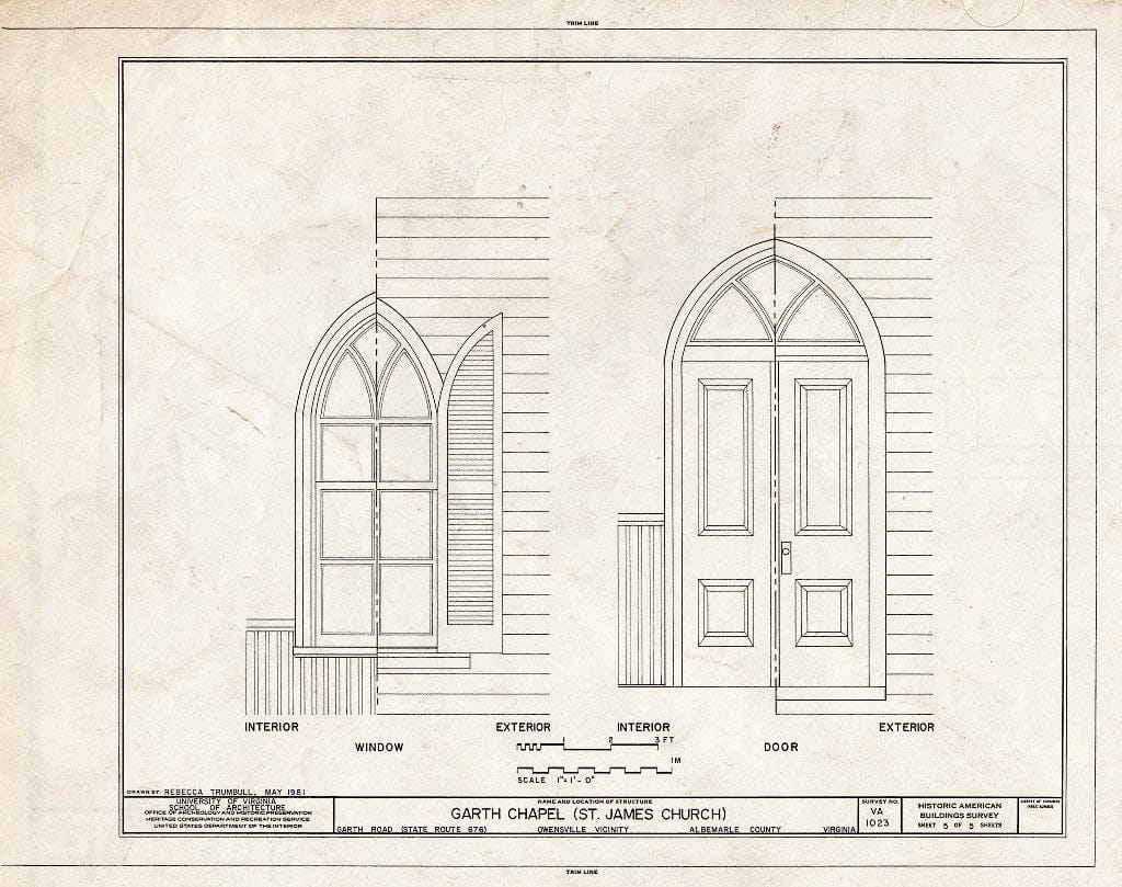 Blueprint HABS VA,2-Owen.V,1- (Sheet 5 of 5) - Garth Chapel, Garth Road (State Route 676), Owensville, Albemarle County, VA