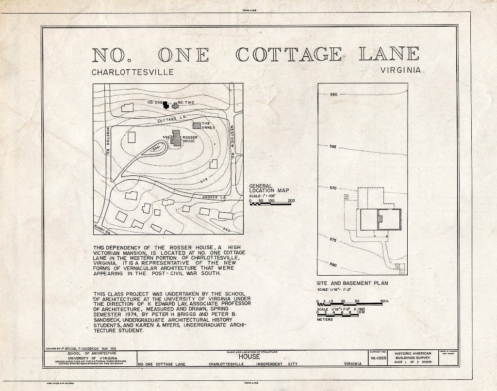 Blueprint HABS VA,2-Char,4A- (Sheet 1 of 7) - 1 Cottage Lane (House), Charlottesville, Charlottesville, VA
