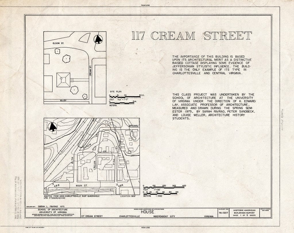 Blueprint HABS VA,2-Char,16- (Sheet 1 of 5) - 117 Cream Street (House), Charlottesville, Charlottesville, VA