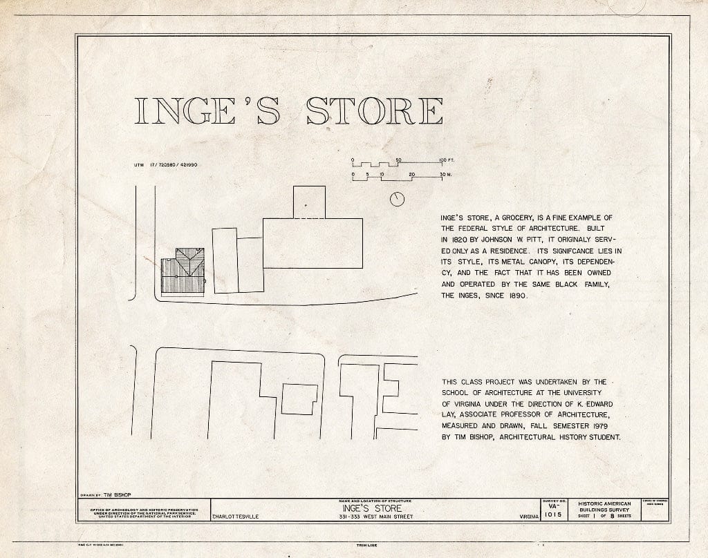 Blueprint HABS VA,2-Char,15- (Sheet 1 of 8) - Inge's Store, 331-333 Main Street, Charlottesville, Charlottesville, VA