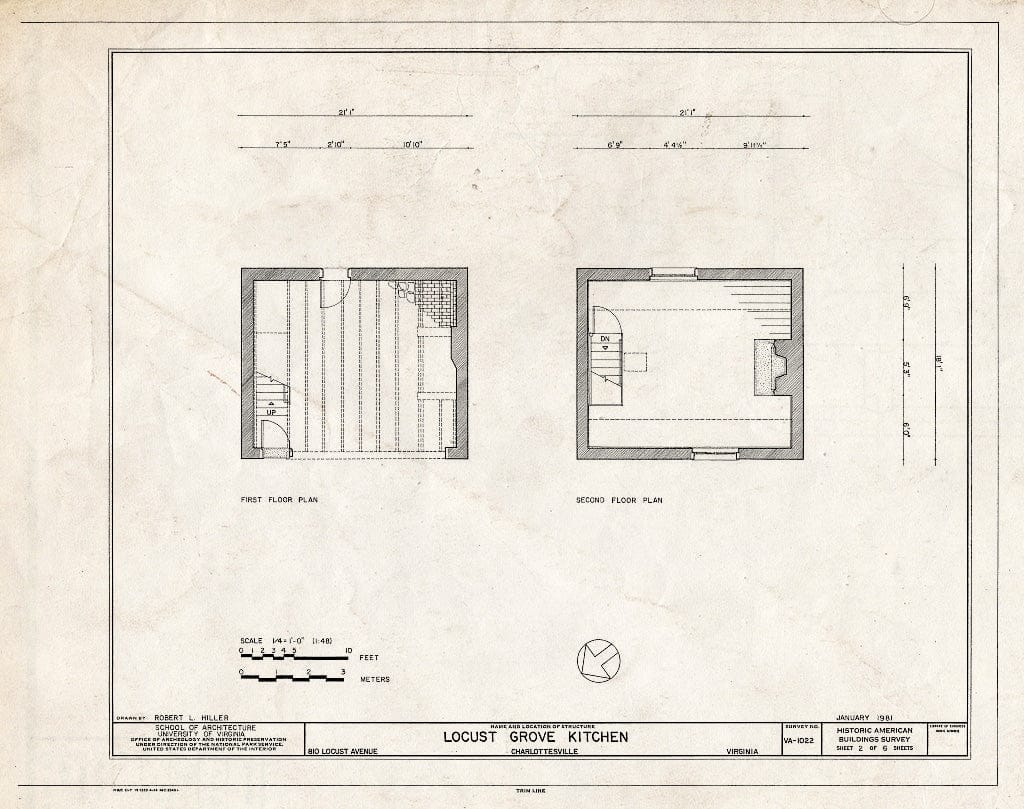 Blueprint HABS VA,2-Char,19A- (Sheet 2 of 6) - Locust Grove Kitchen, 810 Locust Avenue, Charlottesville, Charlottesville, VA