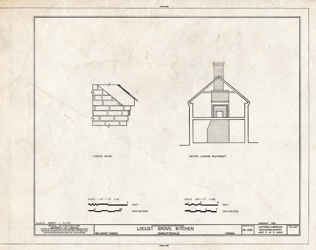 Blueprint HABS VA,2-Char,19A- (Sheet 5 of 6) - Locust Grove Kitchen, 810 Locust Avenue, Charlottesville, Charlottesville, VA