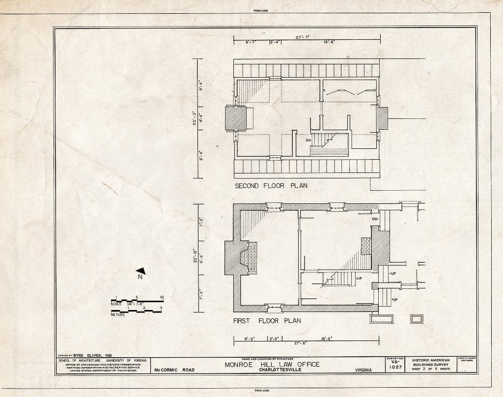 Blueprint HABS VA,2-Char,8A- (Sheet 2 of 4) - Monroe Hill Law Office, McCormick Road, University of Virginia, Charlottesville, Charlottesville, VA
