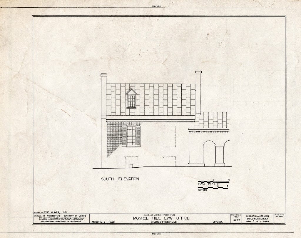 Blueprint HABS VA,2-Char,8A- (Sheet 3 of 4) - Monroe Hill Law Office, McCormick Road, University of Virginia, Charlottesville, Charlottesville, VA