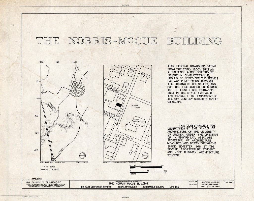 Blueprint HABS VA,2-Char,6- (Sheet 1 of 9) - Norris-McCue Building, 415 East Jefferson Street, Charlottesville, Charlottesville, VA