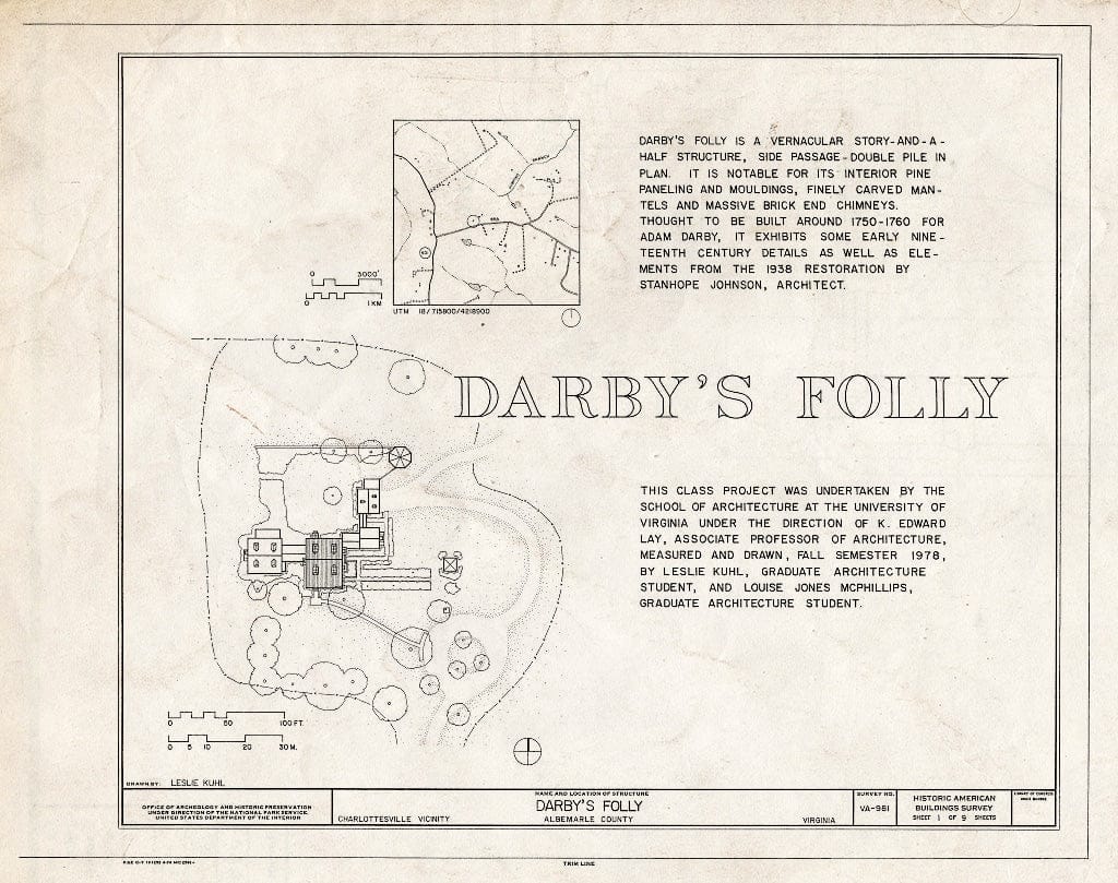 Blueprint Map. site Plan and Statement of Significance - Darby's Folly, Barracks Road (State Route 658), Charlottesville, Charlottesville, VA
