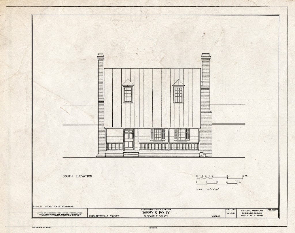 Blueprint South Elevation - Darby's Folly, Barracks Road (State Route 658), Charlottesville, Charlottesville, VA