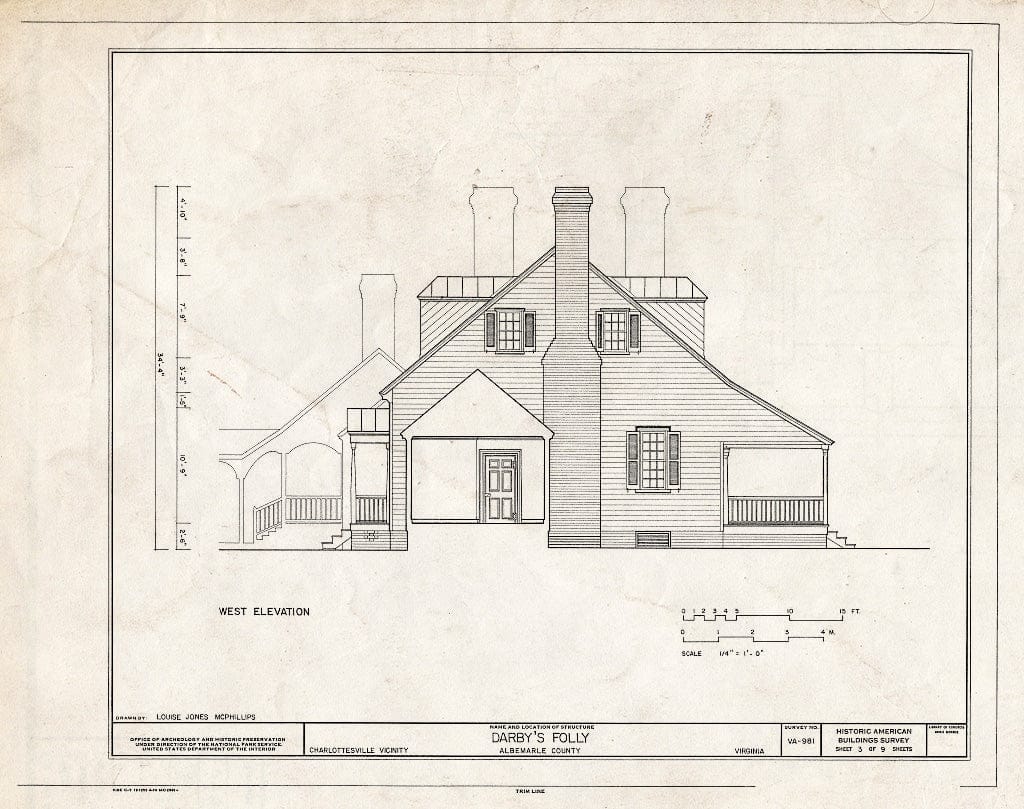 Blueprint West Elevation - Darby's Folly, Barracks Road (State Route 658), Charlottesville, Charlottesville, VA