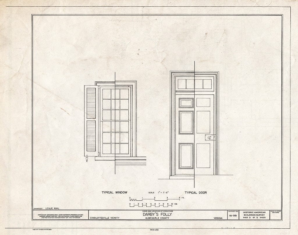 Blueprint Typical Door and Window Details - Darby's Folly, Barracks Road (State Route 658), Charlottesville, Charlottesville, VA