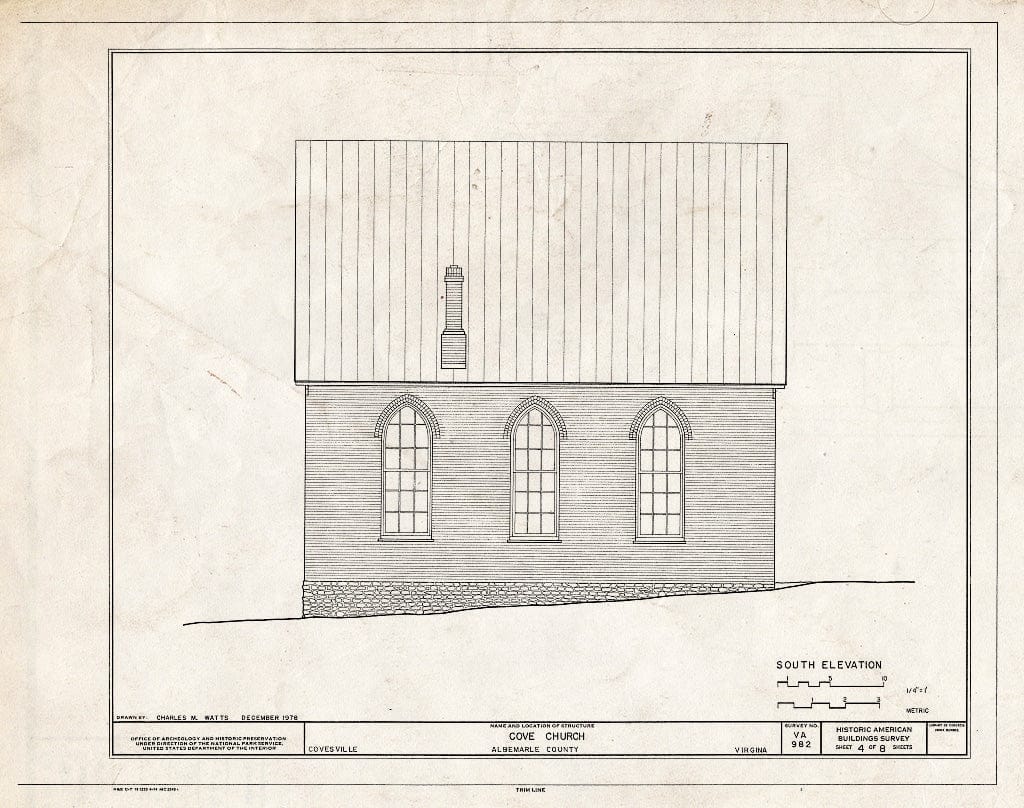 Blueprint South Elevation - Cove Presbyterian Church, U.S. Route 29, Covesville, Albemarle County, VA