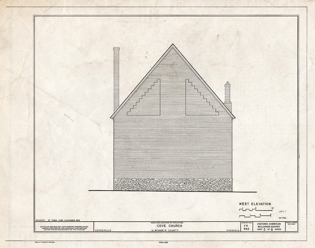 Blueprint West Elevation - Cove Presbyterian Church, U.S. Route 29, Covesville, Albemarle County, VA