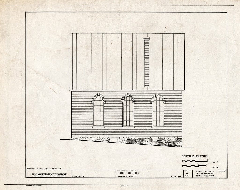 Blueprint North Elevation - Cove Presbyterian Church, U.S. Route 29, Covesville, Albemarle County, VA