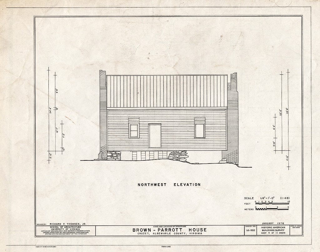 Blueprint Northwest Elevation - Brown-Parrott House, State Route 680, Crozet, Albemarle County, VA