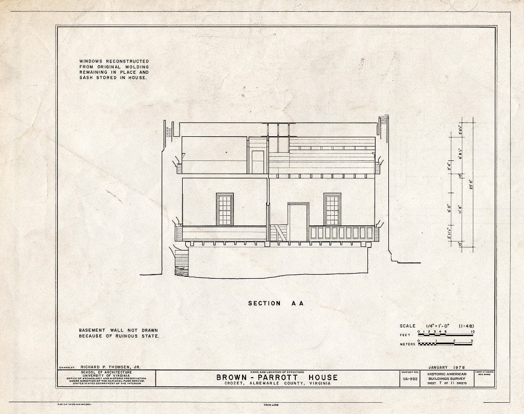 Blueprint Section - Brown-Parrott House, State Route 680, Crozet, Albemarle County, VA
