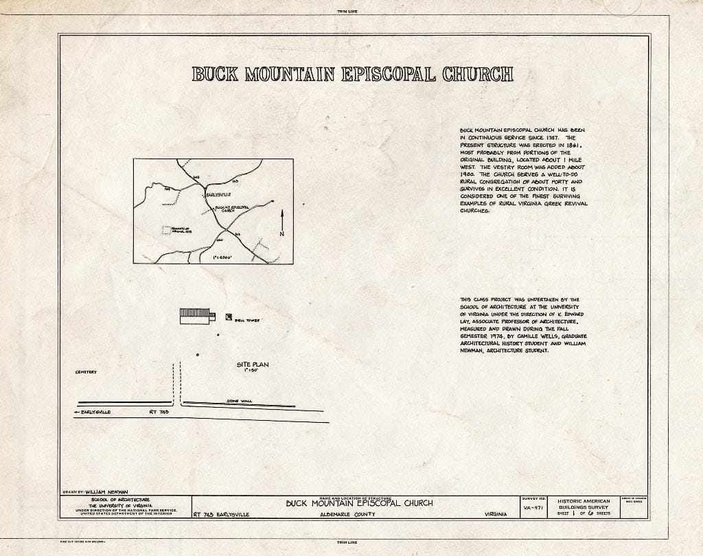 Blueprint Site Plan and Statement of Significance - Buck Mountain Episcopal Church, State Route 743, Earlysville, Albemarle County, VA