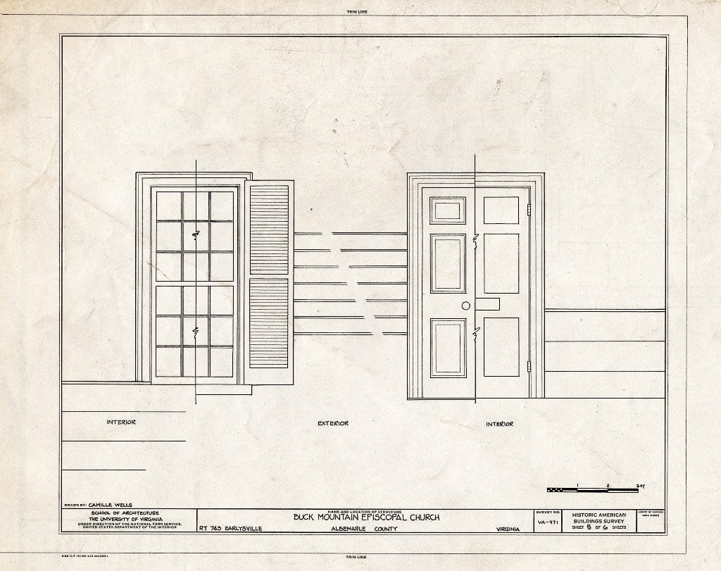Blueprint Door and Window Details - Buck Mountain Episcopal Church, State Route 743, Earlysville, Albemarle County, VA