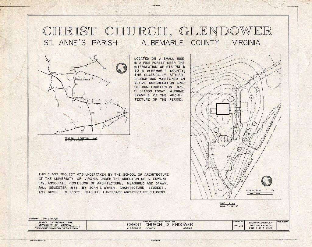 Blueprint Map and site Plan, Statement of Significance - Christ Church (Episcopal), State Routes 713 & 712, Glendower, Albemarle County, VA