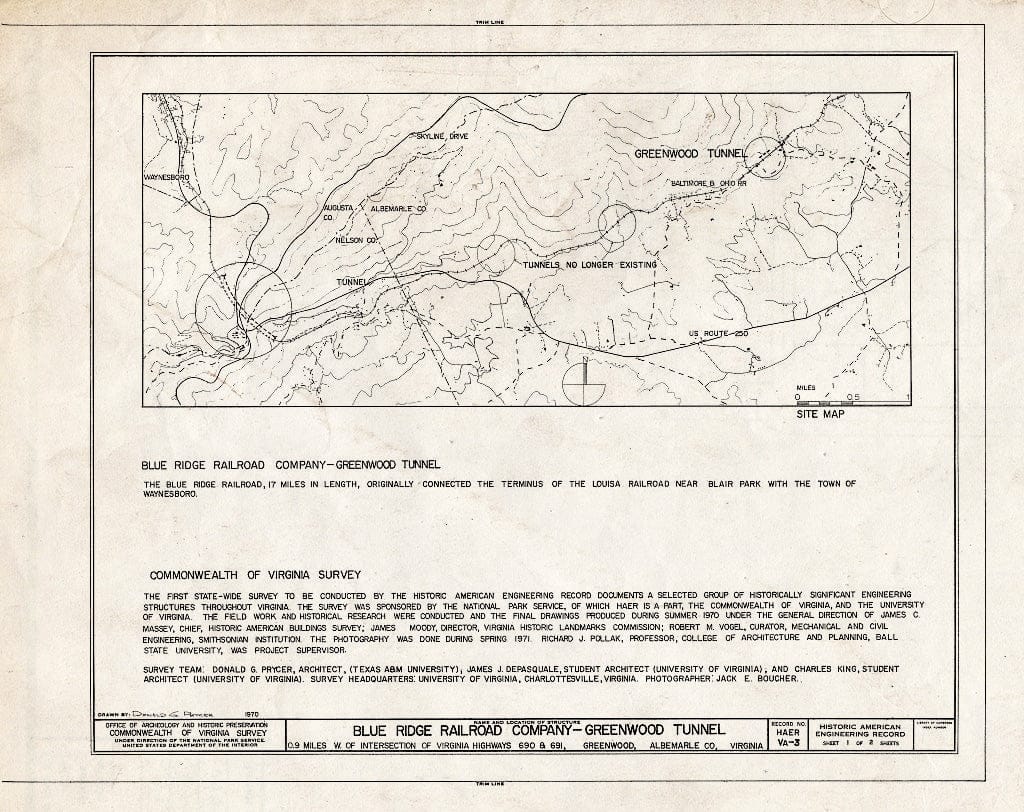 Blueprint HAER VA,2-GREN.V,1- (Sheet 1 of 2) - Blue Ridge Railroad, Greenwood Tunnel, Highway 690 Vicinity, Greenwood, Albemarle County, VA