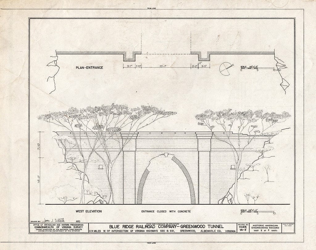 Blueprint HAER VA,2-GREN.V,1- (Sheet 2 of 2) - Blue Ridge Railroad, Greenwood Tunnel, Highway 690 Vicinity, Greenwood, Albemarle County, VA
