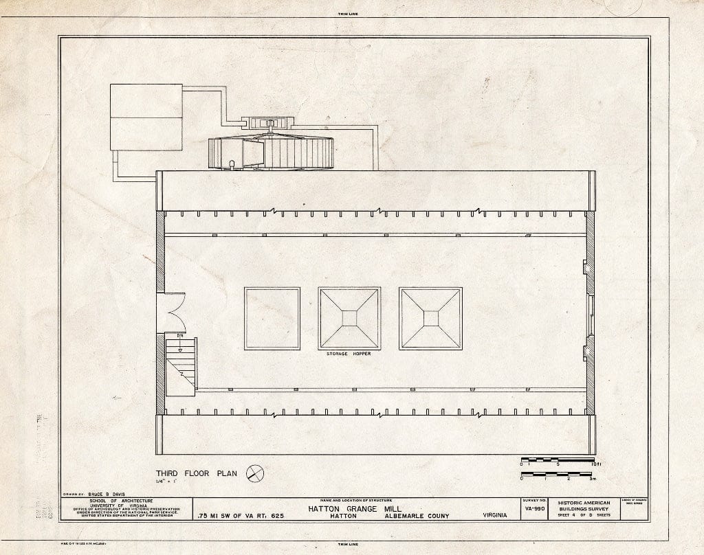 Blueprint Third Floor Plan - Hatton Grange Mill, State Route 625 Vicinity, Hatton, Albemarle County, VA