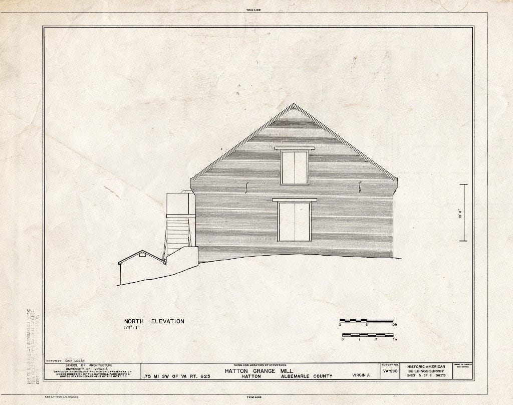 Blueprint North Elevation - Hatton Grange Mill, State Route 625 Vicinity, Hatton, Albemarle County, VA