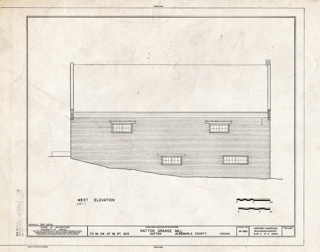 Blueprint West Elevation - Hatton Grange Mill, State Route 625 Vicinity, Hatton, Albemarle County, VA